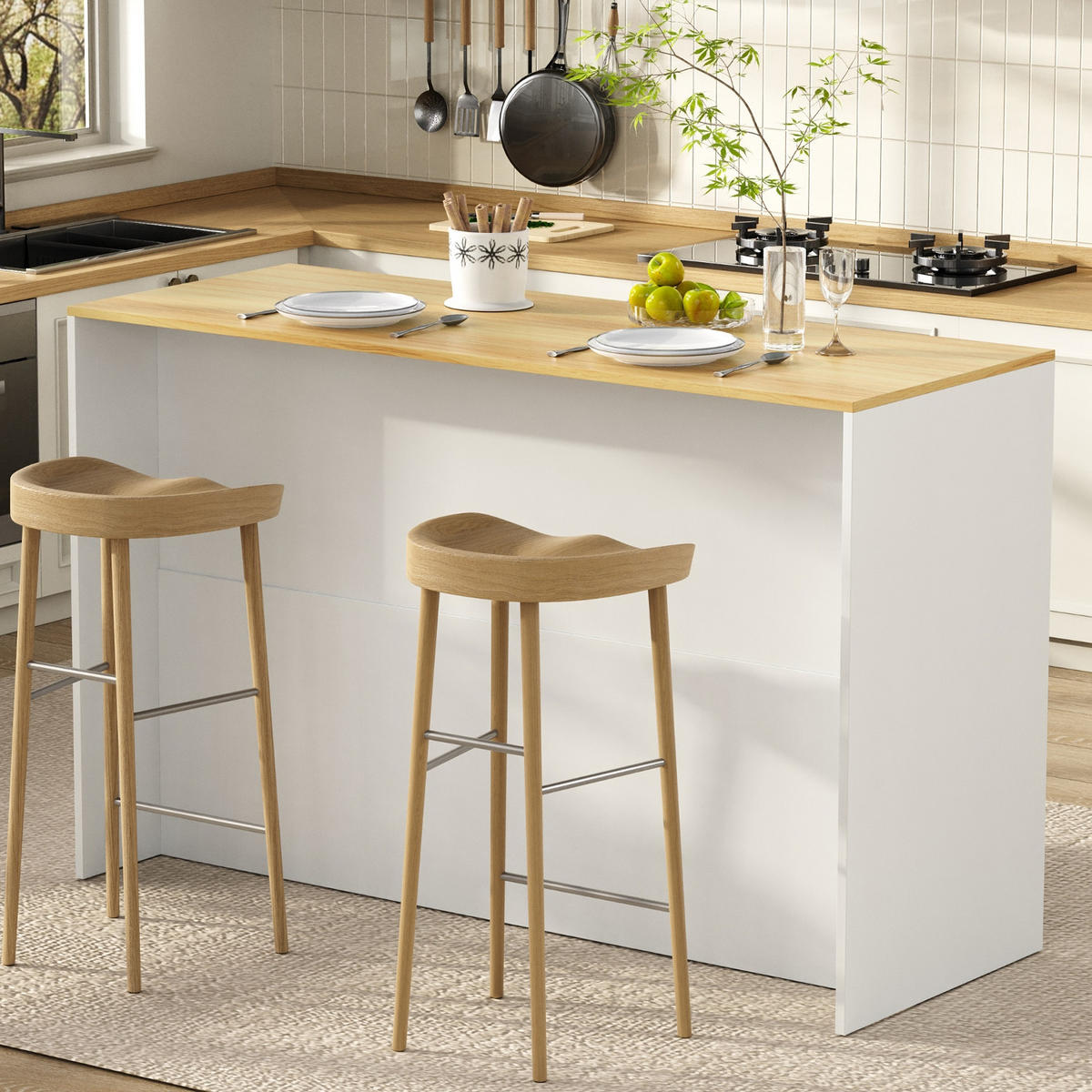 KÜCHENINSEL Mit LED-Beleuchtung, Freistehender , Für Esszimmer Und Küche, 135/55/91 cm - Weiß, Holzwerkstoff (55/91/135cm) - Rolipo