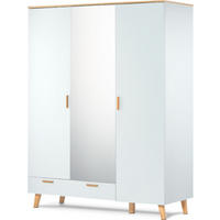 KLEIDERSCHRANK FRISK Verspiegelter, weiß - Eichefarben/Weiß, Eichenholz/Holzwerkstoff (150/195/58cm) - KONSIMO®