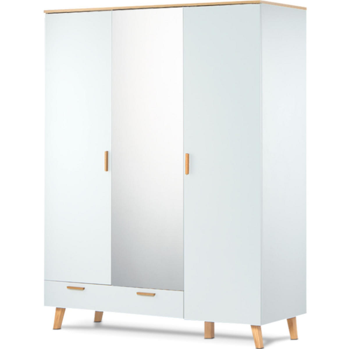 KLEIDERSCHRANK FRISK Verspiegelter, weiß - Eichefarben/Weiß, Eichenholz/Holzwerkstoff (150/195/58cm) - KONSIMO®