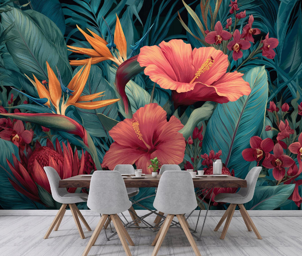 FOTOTAPETE Blumen Blätter Grün 350x250 cm - Multicolor, Papier (350/250cm) - Wallarena