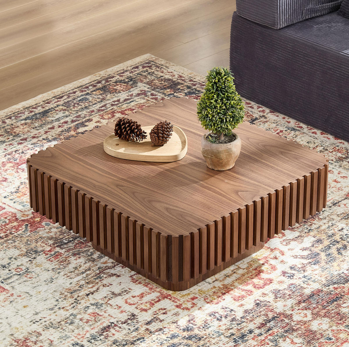 COUCHTISCH aus Massivholz und MDF 80x80x35 cm in Walnussoptik - Walnussfarben, Holzwerkstoff (80/80/35cm) - Modfu