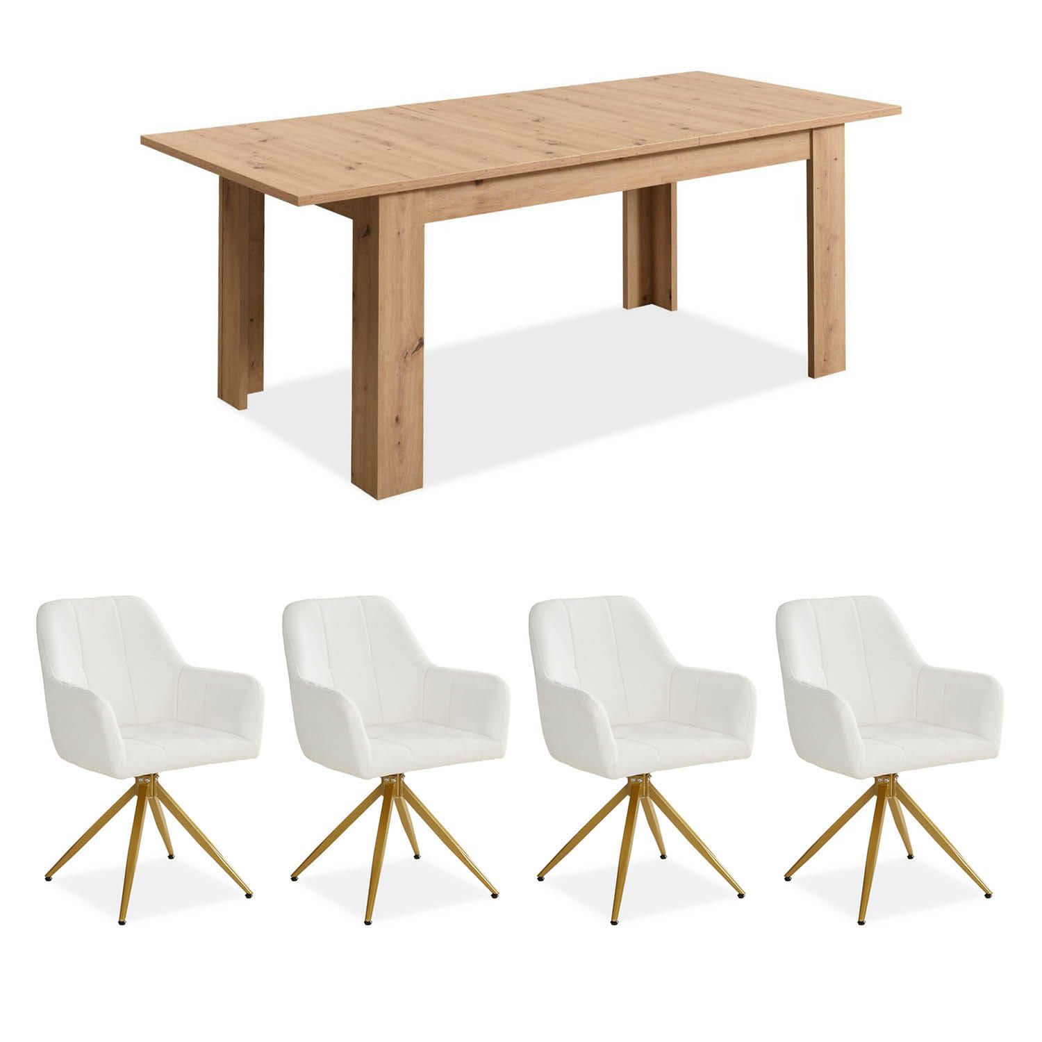 Homestyle4u Tischgruppe Natur, Weiß 90x86x160 cm