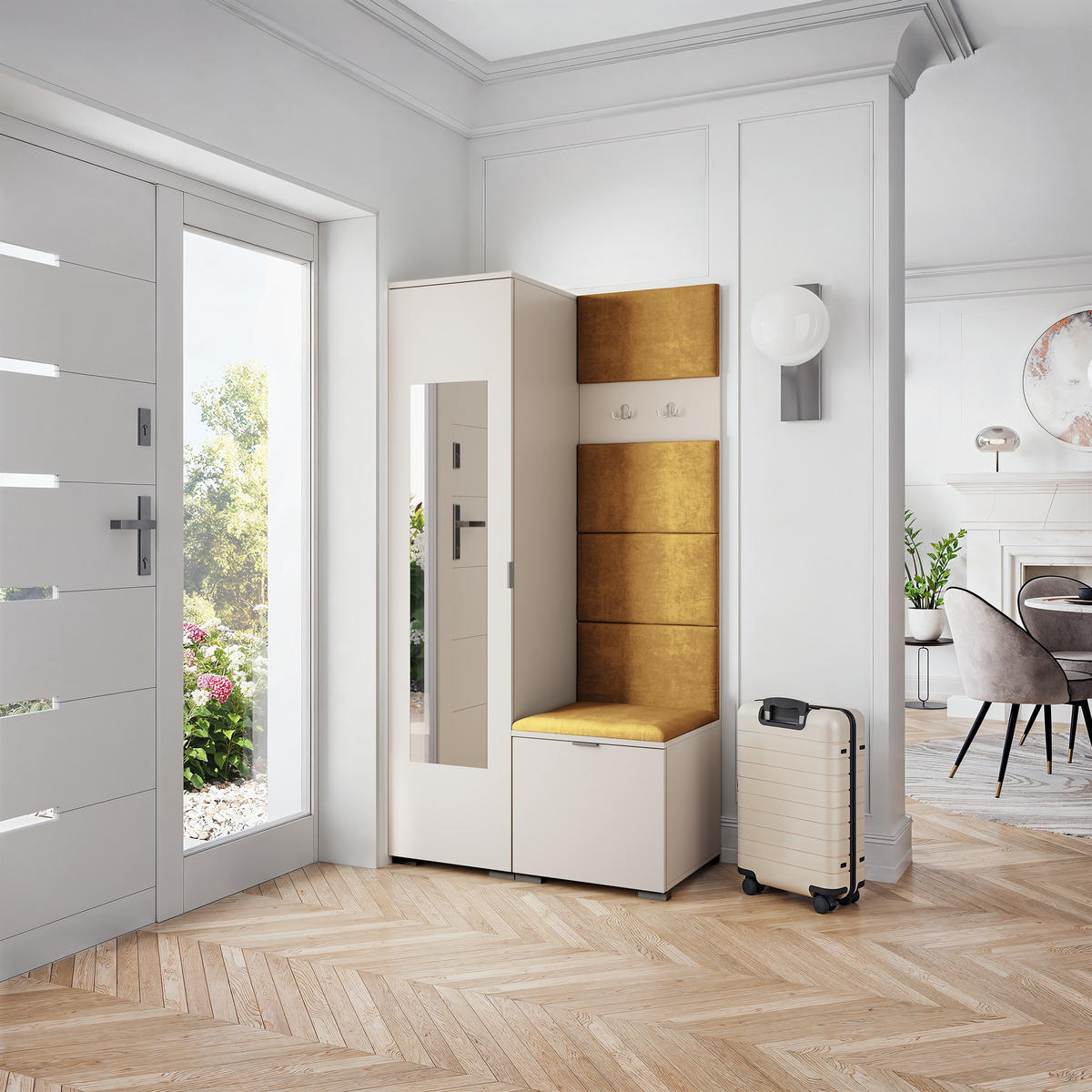 GARDEROBENSCHRANK VIRA 95/181/51 cm Modern Garderobe-Set Kaschmir - Kaschmir/Gelb, Holzwerkstoff (95/181/51cm) - MASSENO