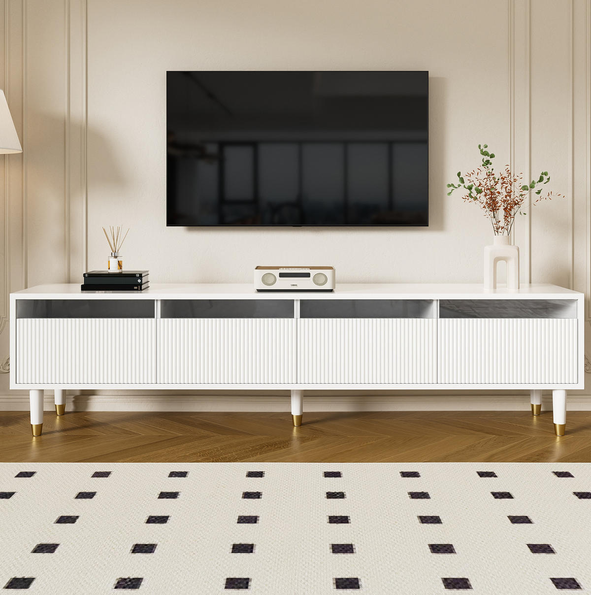 TV-SCHRANK 178/35/45 cm weiß MDF mit 4 Schubladen und Kabelmanagement - Weiß, Holzwerkstoff (178/45/35cm) - OKWISH