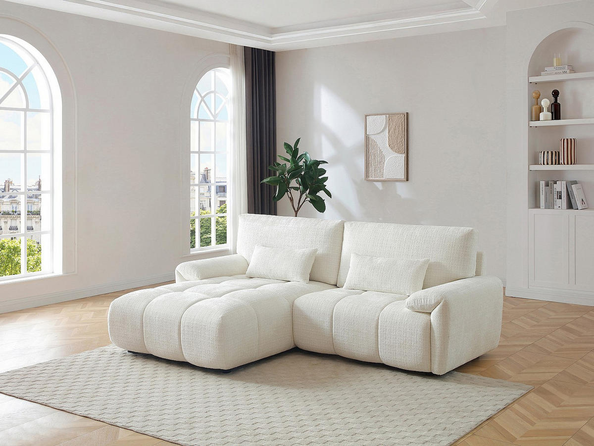 ECKSOFA – Ecke links – Chenille-Stoff – Offwhite – ANELKO - Weiß, Textil (242/171cm) - Vente-Unique