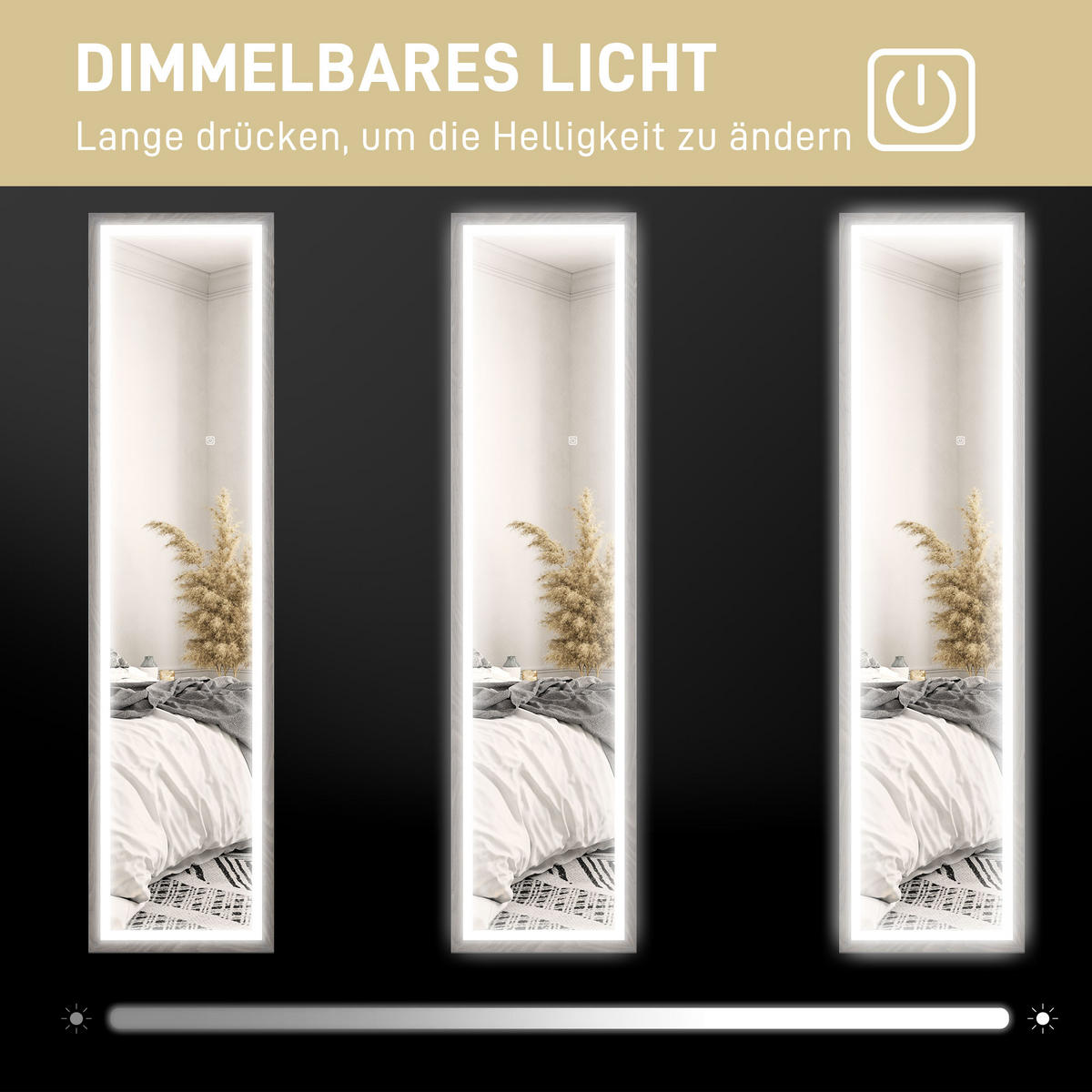 GANZKÖRPERSPIEGEL 40 x 160 cm Standspiegel mit LED-Lichte, 3 Lichtfarben, Grau - Grau, Glas (5/160/40cm) - HOMCOM