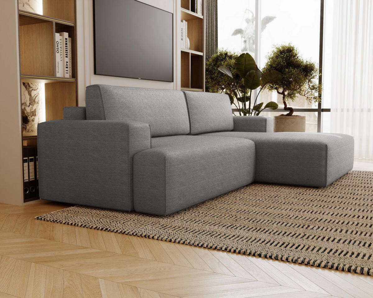 ECKSOFA L-Form 270 cm Boston mit Bettkasten, Schlaffunktion, Rechts, Grau - Grau, Holz (270/165cm) - Emporius