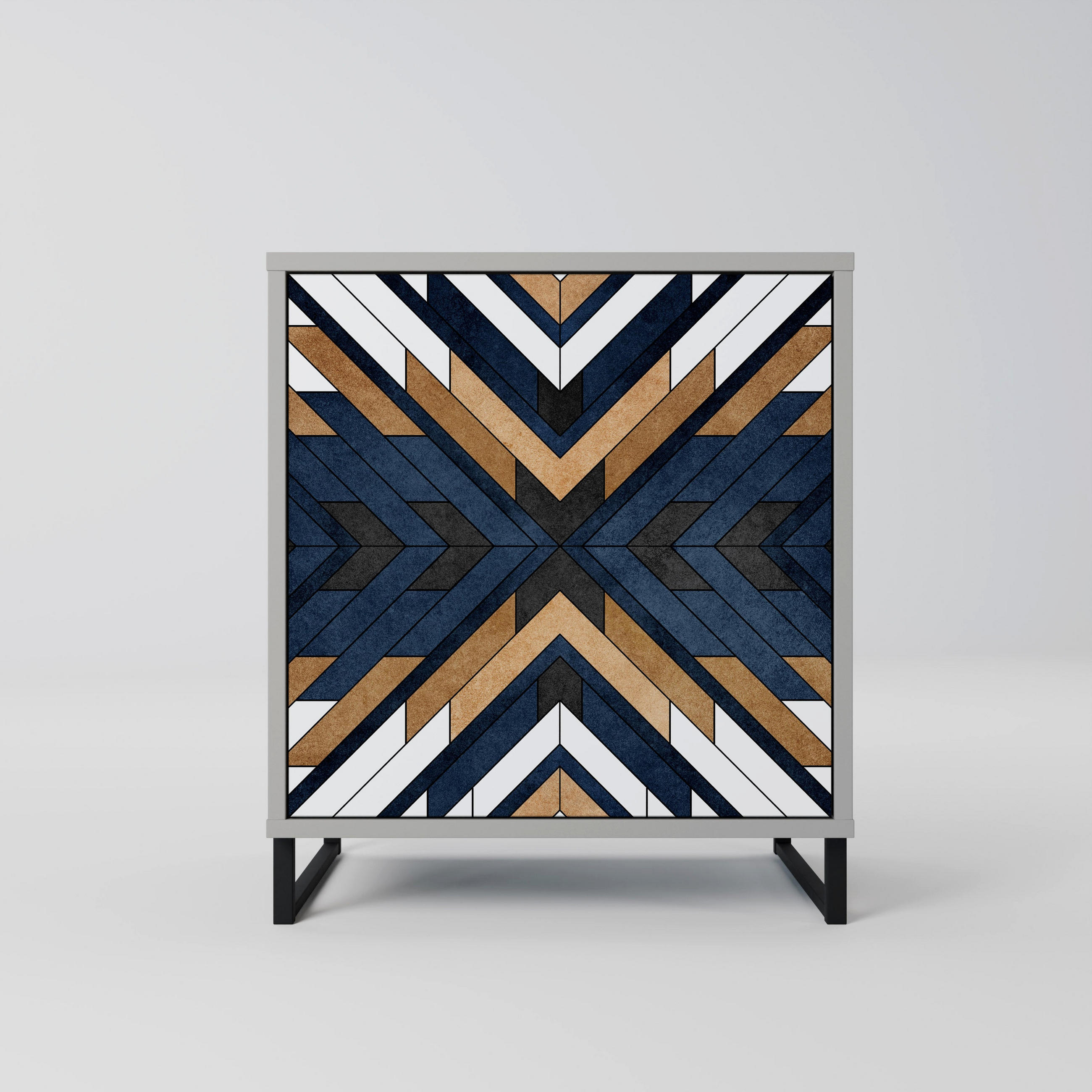 SIDEBOARD ARTFUL GEOMETRY, Grau, 57,5x42x67,5 cm, Schwarze Metall-Rahmenfüße - Multicolor/Schwarz, Holzwerkstoff/Metall (57.5/67.5/42cm) - SpaceRebels