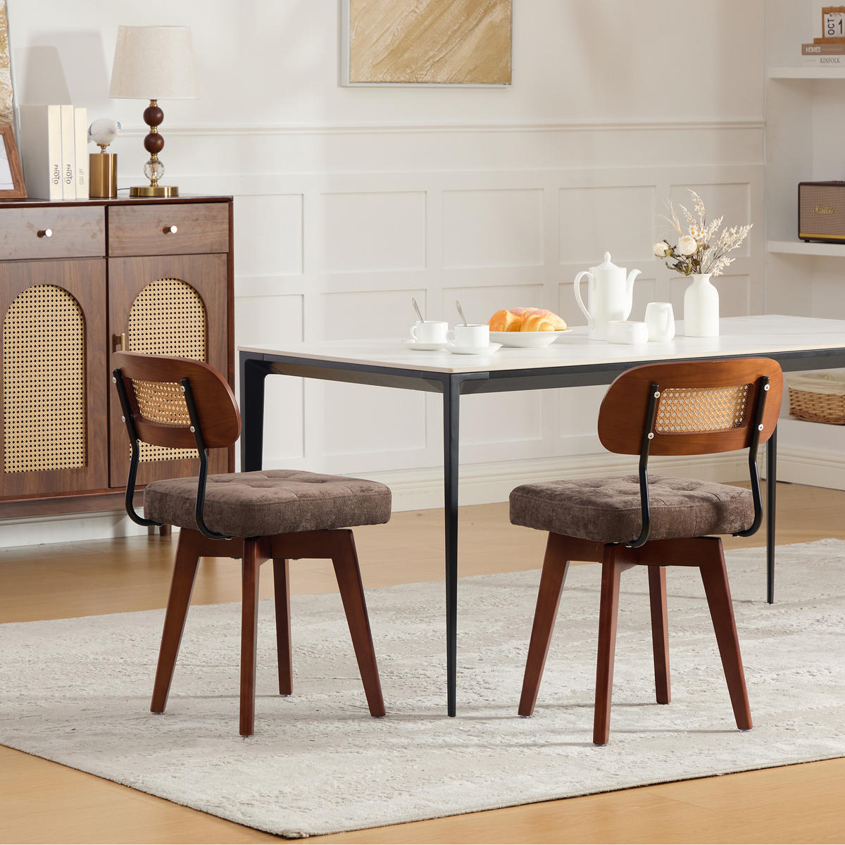 STUHL-SET 2 Stück Rattan-Rückenlehne, DE-42279, Braun - Braun, Metall (50/77/43cm) - ComfortXL