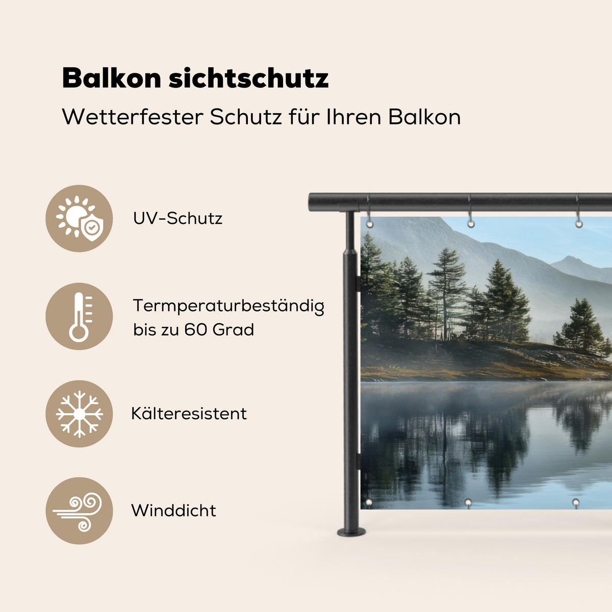 BALKON-SICHTSCHUTZ See - Nebel - Berge - Landschaft - Hellblau, Kunststoff (200/90cm) - MuchoWow