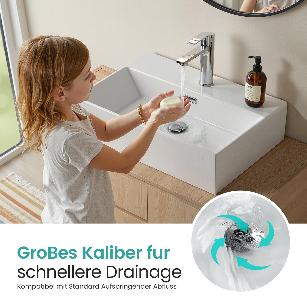WASCHBECKEN mit Überlauf Weiß 60/36/13 cm - Weiß Hochglanz, Keramik (36/13/60cm) - EMKE