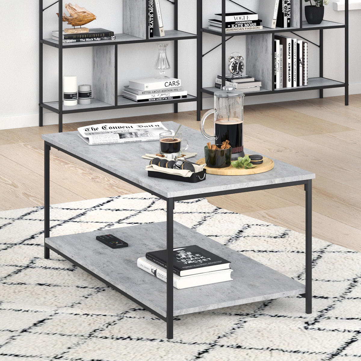 COUCHTISCH Fyrk Beton 108 x 52 cm - Schwarz/Grau, Holzwerkstoff (52/108/45cm) - Vicco