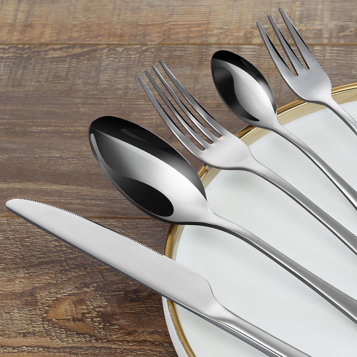 BESTECKSET 30-teilig für 6 Personen Edelstahl spülmaschinenfest - Silberfarben, Metall