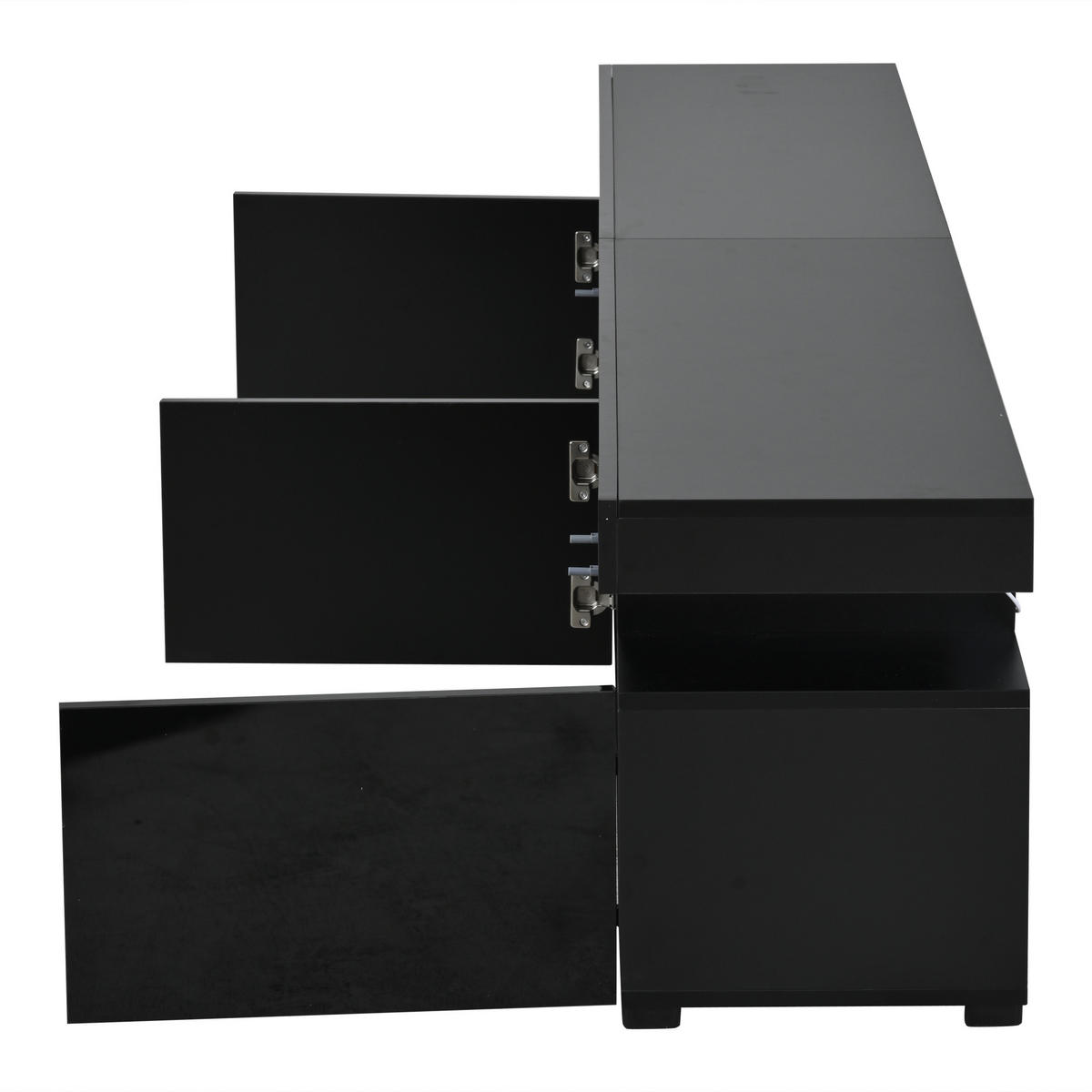 TV-LOWBOARD 180x35x45 cm Schwarz Hochglanz 3 Türen Glas Einlegeböden - Schwarz, Holzwerkstoff (35/45/180cm) - FLIEKS