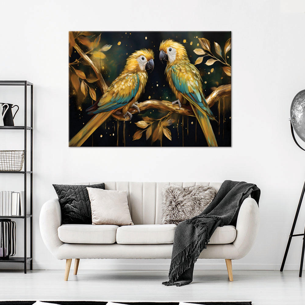 WANDBILD papageien vögel golden - Goldfarben, Textil (60/40cm) - Feeby