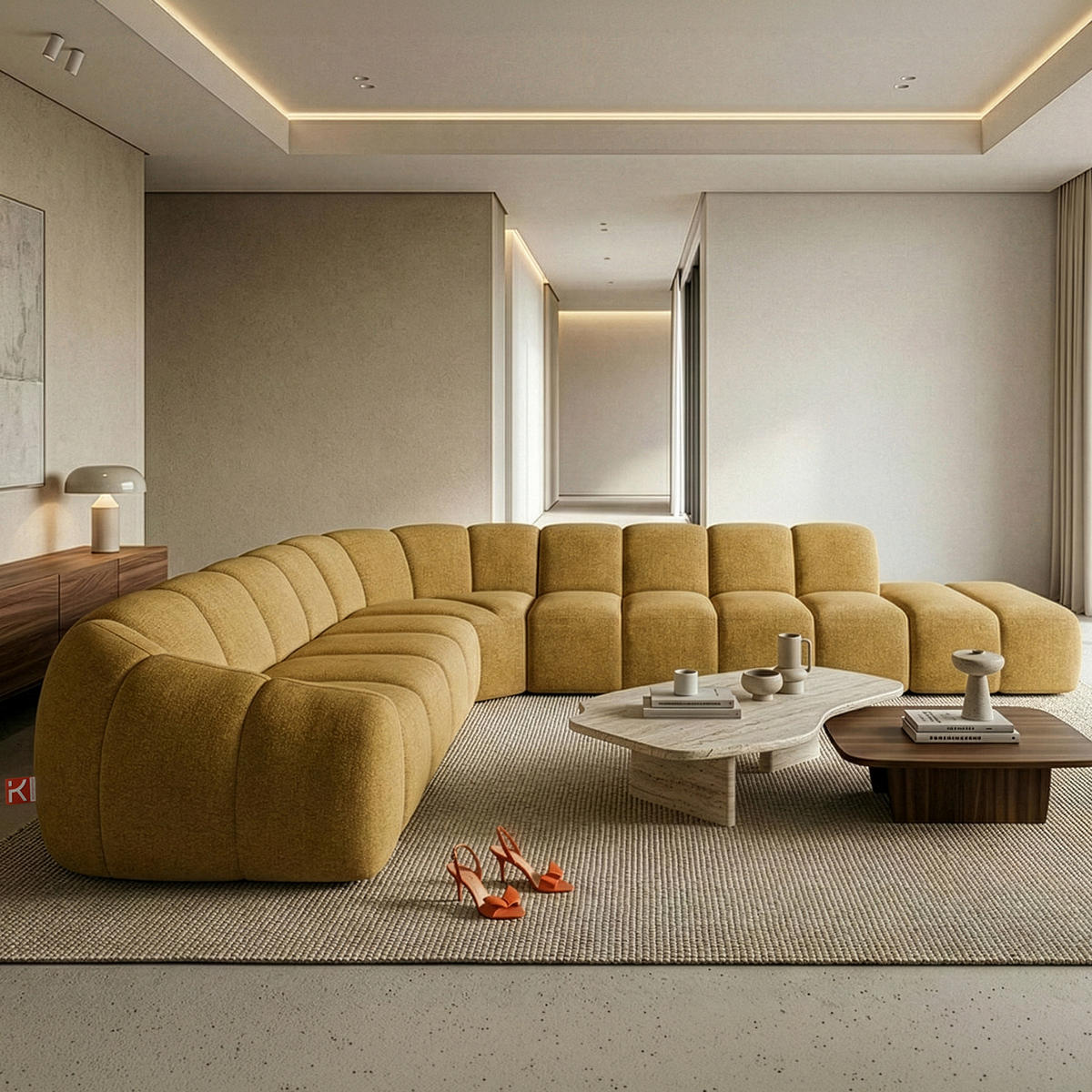 ECKSOFA RECHTS FLAVA, Honigfarben - Honig, Holz/Holzwerkstoff (310/354cm) - KONSIMO®