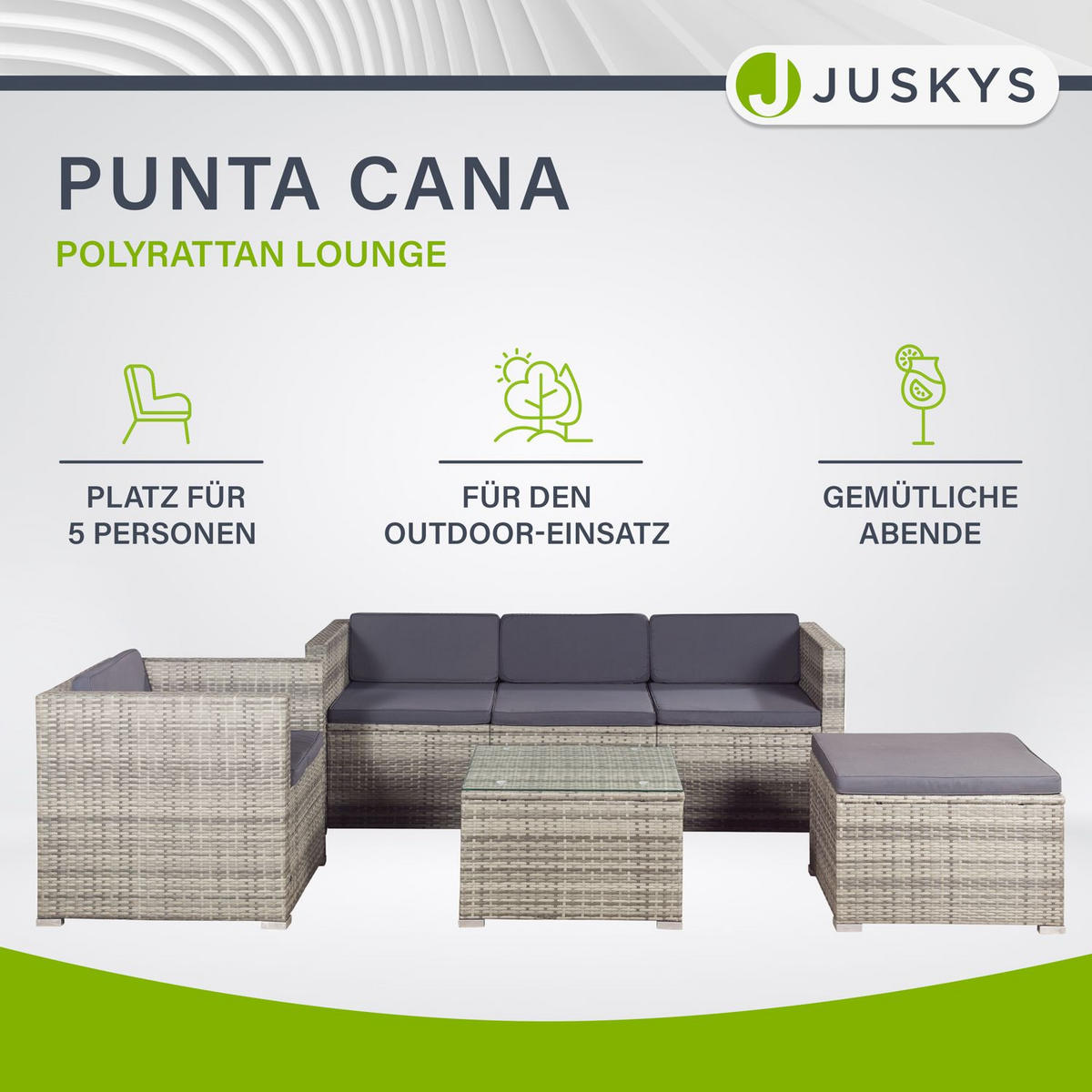 LOUNGEGARNITUR Punta Cana 4-tlg. - Beige/Grau, Kunststoff/Metall - Juskys