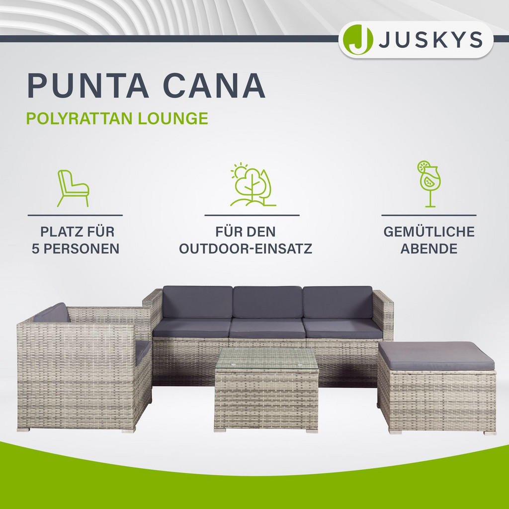 Thumbnail - Juskys Loungegarnitur, Beige, Grau, Kunststoff, 4, Loungemöbel, Loungemöbel-Sets