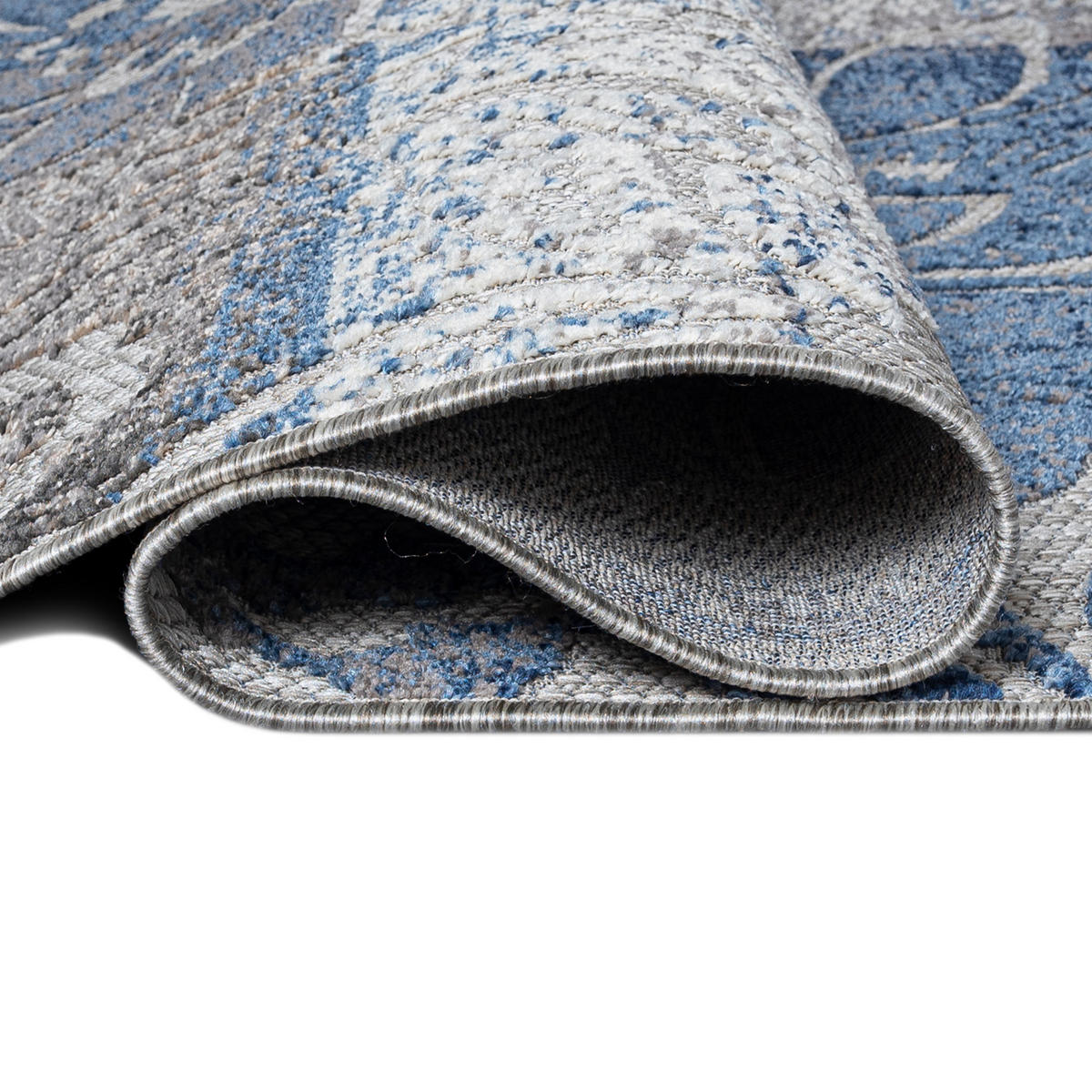 TEPPICH In-Outdoor Blau Pflanzlich Blumen - Kurzflor Rechteckig Grau - 140 x 200 cm - Blau, Textil (140/200cm) - Mazovia