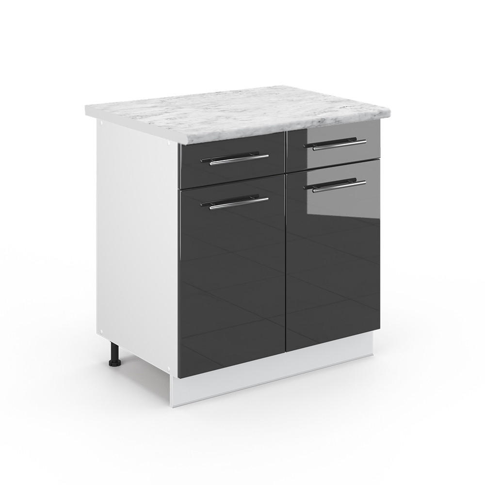 KÜCHENUNTERSCHRANK Fame-Line Anthrazit Hochglanz 80 cm, AP Marmor - Anthrazit/Weiß, Holzwerkstoff (80/82/60cm) - Vicco