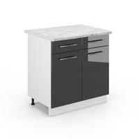 KÜCHENUNTERSCHRANK Fame-Line Anthrazit Hochglanz 80 cm, AP Marmor - Anthrazit/Weiß, Holzwerkstoff (80/82/60cm) - Vicco