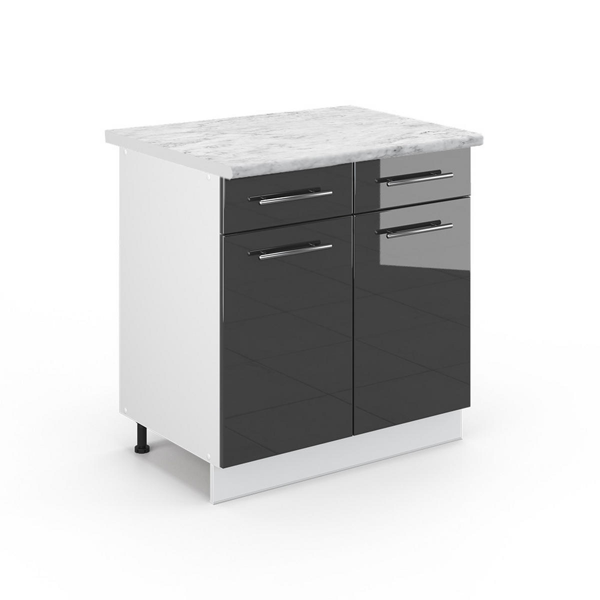 KÜCHENUNTERSCHRANK Fame-Line Anthrazit Hochglanz 80 cm, AP Marmor - Anthrazit/Weiß, Holzwerkstoff (80/82/60cm) - Vicco