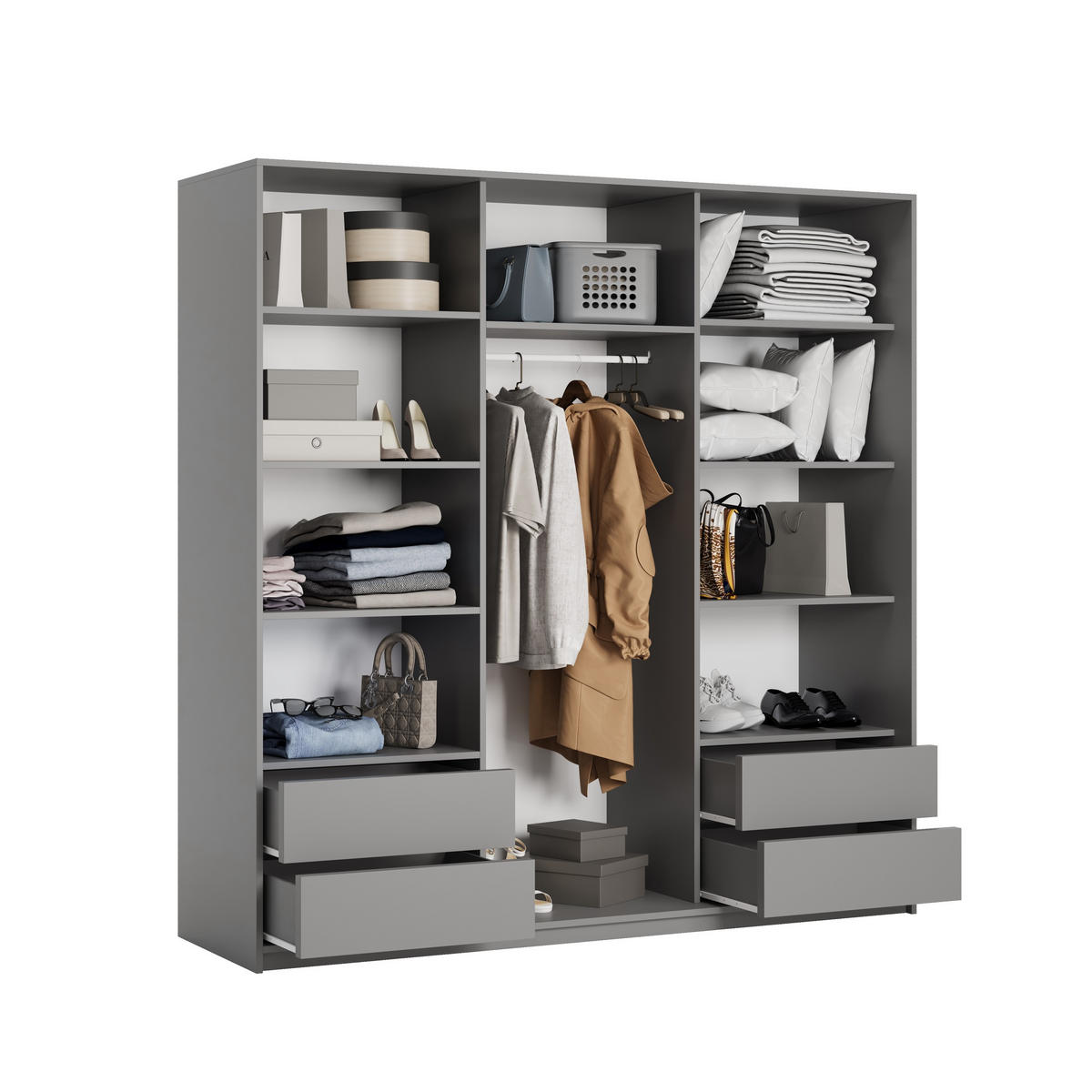 SCHWEBETÜRENSCHRANK NISSE 200/205/60 cm 3-türig Graphitfarben - Graphitfarben, Holzwerkstoff (200/205/60cm) - MASSENO