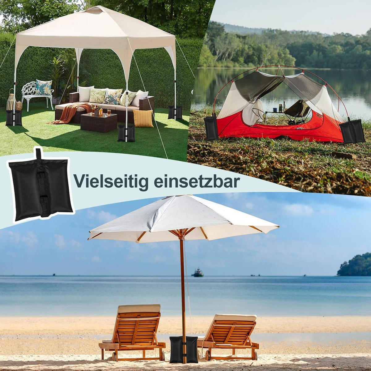 PAVILLON GEWICHTE 4er Set, Gewichtsbeutel, bis 7 kg belastbar, Schwarz - Schwarz, Kunststoff (37/1/34cm) - Woltu