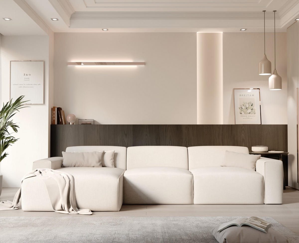 ECKSOFA DOVE Chenille-Stoff in Beige - Beige, Holzwerkstoff/Kunststoff (250/90cm) - Idohome