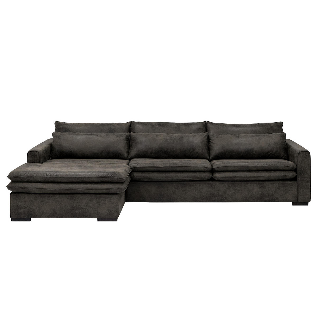 ECKSOFA mit Longchair - Dunkelbraun/Anthrazit, Buchenholz/Textil (299/164cm) - home24
