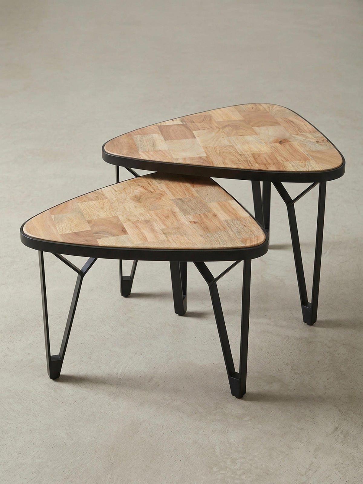 COUCHTISCH Set – Massivholz Metall Braun Schwarz platzsparend Industrial - Beige/Schwarz, Holz/Metall (60/60/45cm) - KADIMA DESIGN