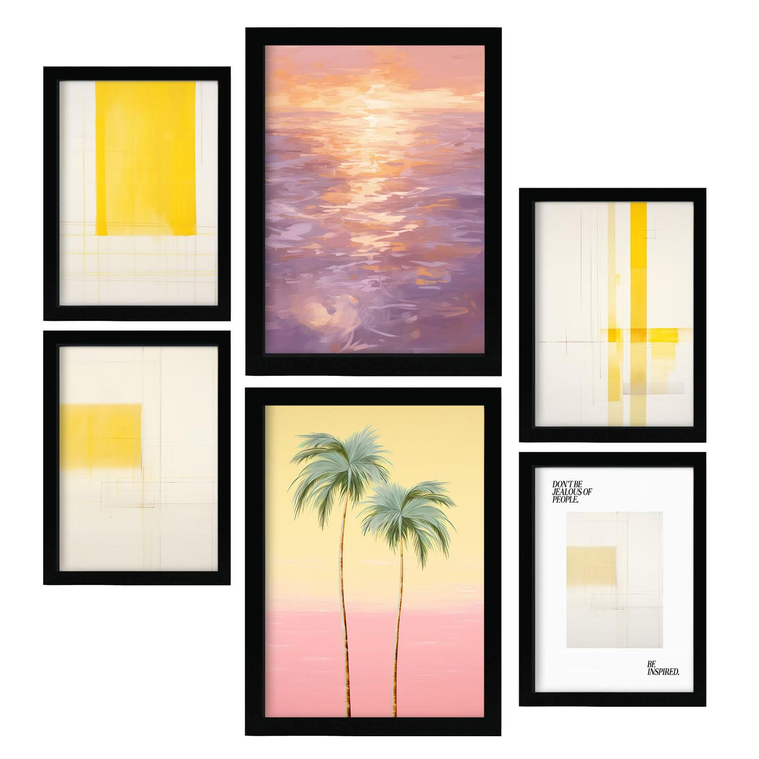 POSTER Set Mit 6 Sommerparadies In Vielseitiger Stil A3 & A4 Schwarzer Rahmen - Schwarz, Papier (29/3cm) - Nacnic