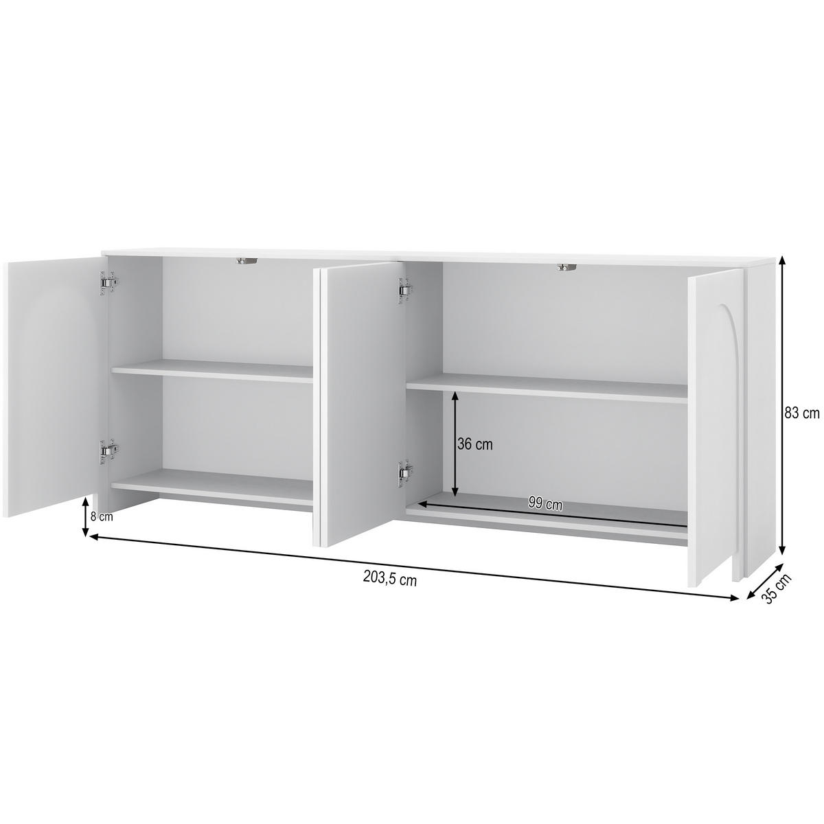 KOMMODE Amaro mit 4 Türen, gefrästen Bogenfronten, Push-to-Open, Kaschmir - Kaschmir, Holzwerkstoff (203/83/35cm) - Beautysofa