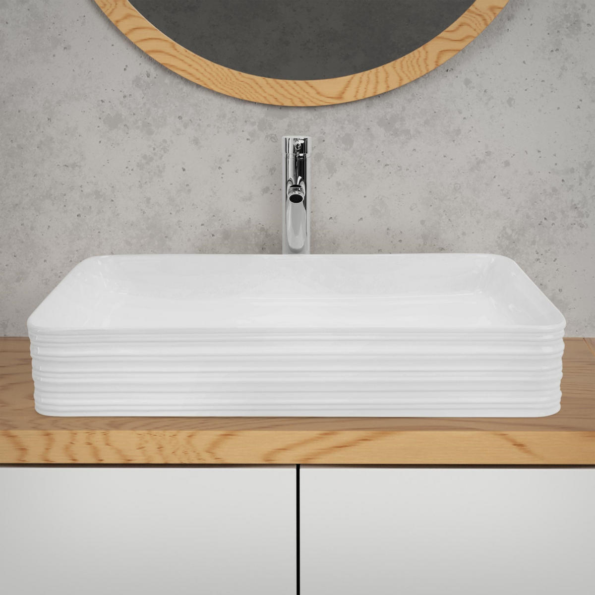 WASCHBECKEN - Weiß, Keramik (38/12/68cm) - LuxeBath