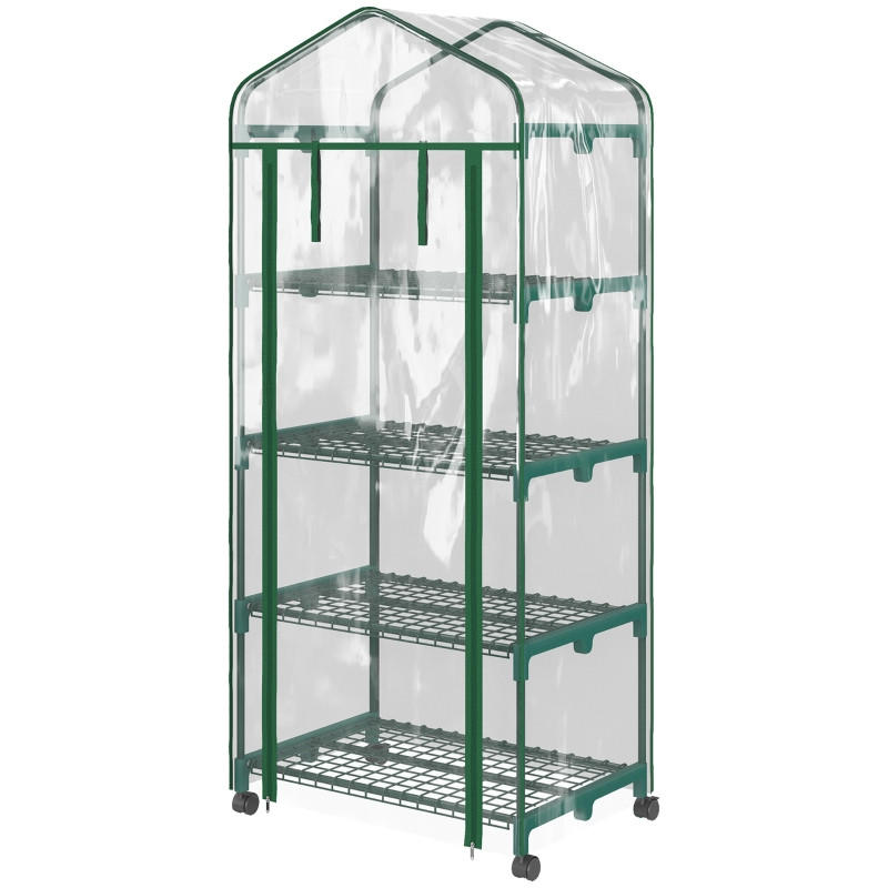 GEWÄCHSHAUS aus Stahl 69x50x165 cm in Transparent mit 4 Regalböden - Transparent, Metall (50/165/69cm) - Modfu