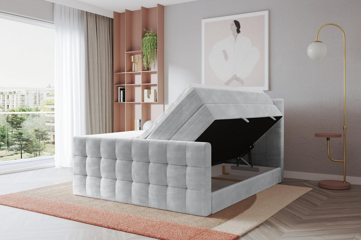 BOXSPRINGOVÁ POSTEL s matrací H3/H4 - IGAN-Z KING - 140x200 cm Šedá - barva hliníku, kompozitní dřevo (143/200cm) - ALTDECOR