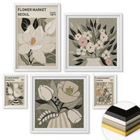 WANDBILDER 5er-Set - 50x50 cm & 20x30 cm & 40x60 cm Weißer Rahmen - Retro-Blumen aus Städten rund um die Welt - Weiß, Kunststoff (40/60cm) - ArtPrintCave