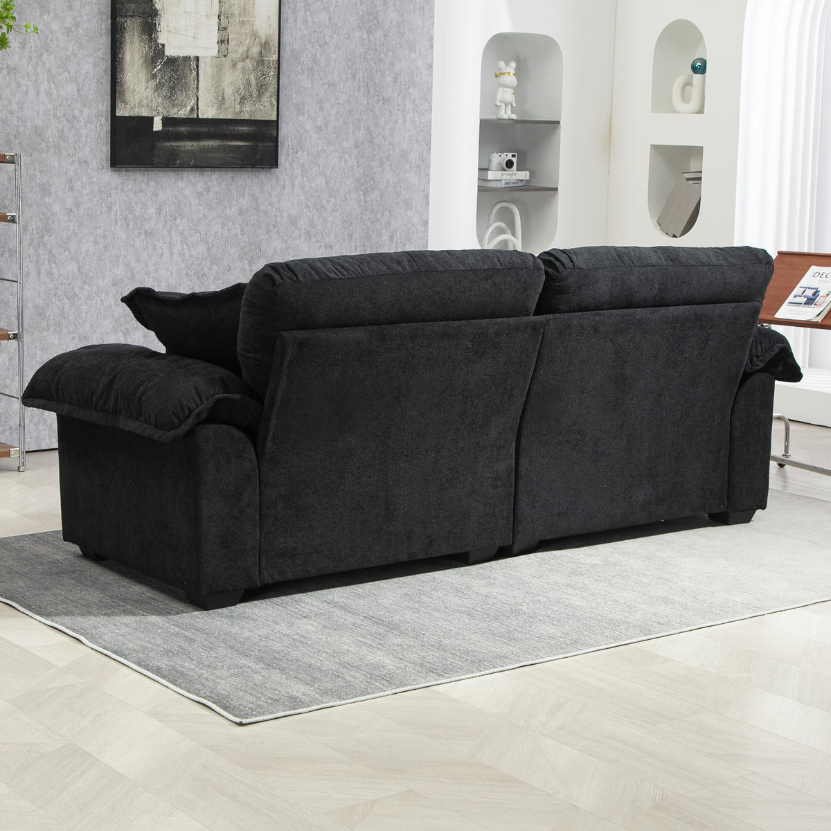 2-SITZER Sofa Chenille mit tiefem Sitz, Memory-Schaum 213,4/90,1/87,6 cm Schwarz - Schwarz, Textil (90.1/87.6/213.4cm) - Redom