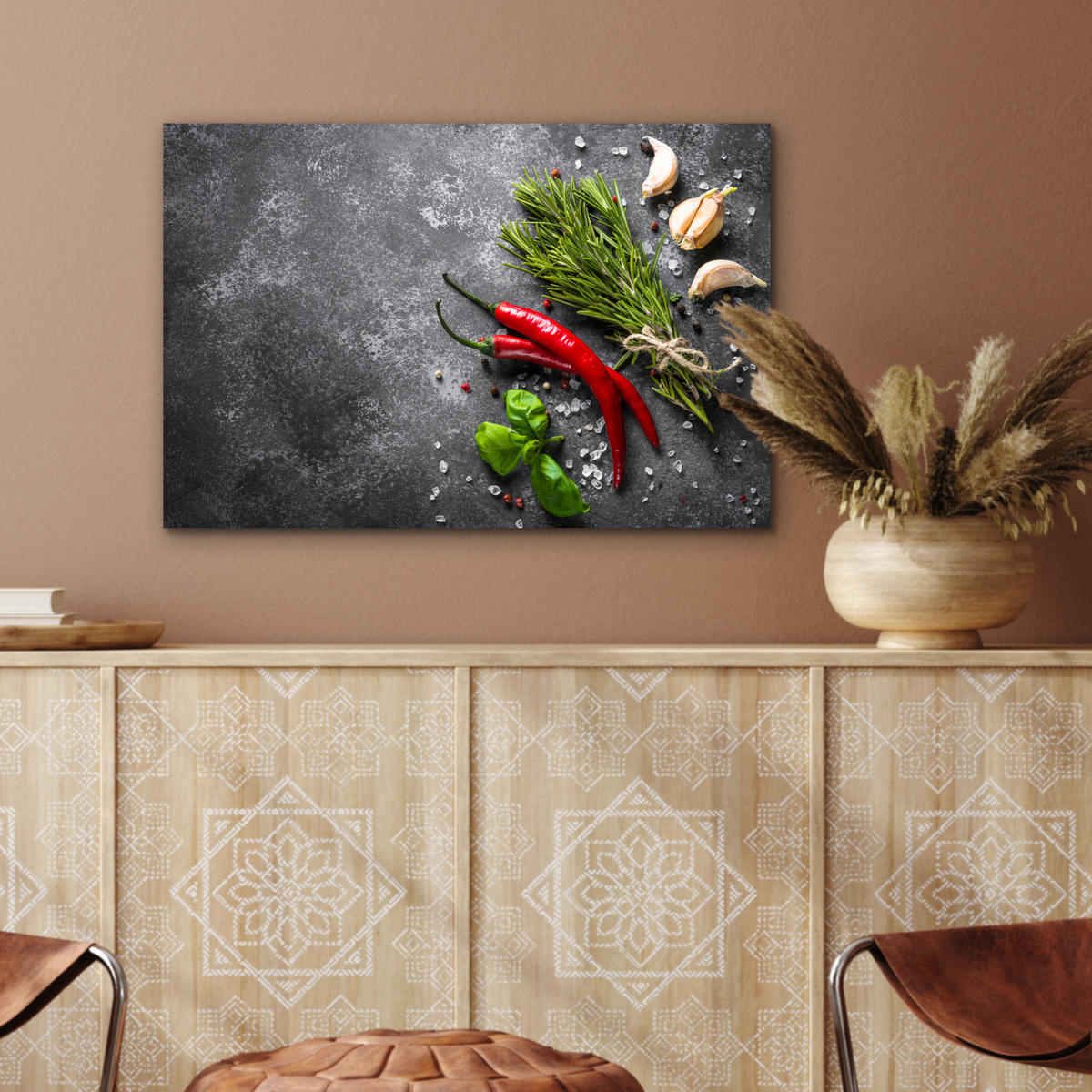 METALLBILD Pfeffer - Kräuter - Gewürze - Beton 60x40 cm - Dunkelgrau, Metall (60/40cm) - MuchoWow