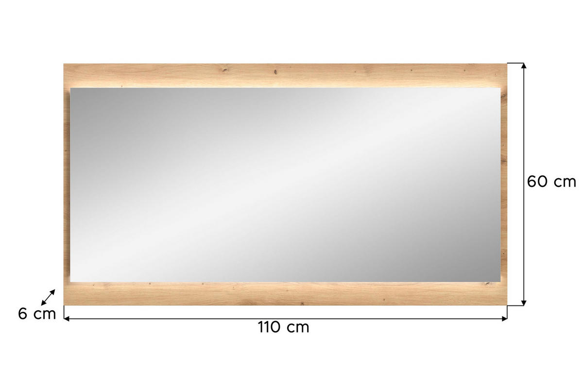 SPIEGEL DRIVE (B/H/T: ca. 110/60/6 cm) in Artisan Oak Nachbildung/Artisan Oak Nachbildung - Eiche Artisan, Glas (110/60/6cm)