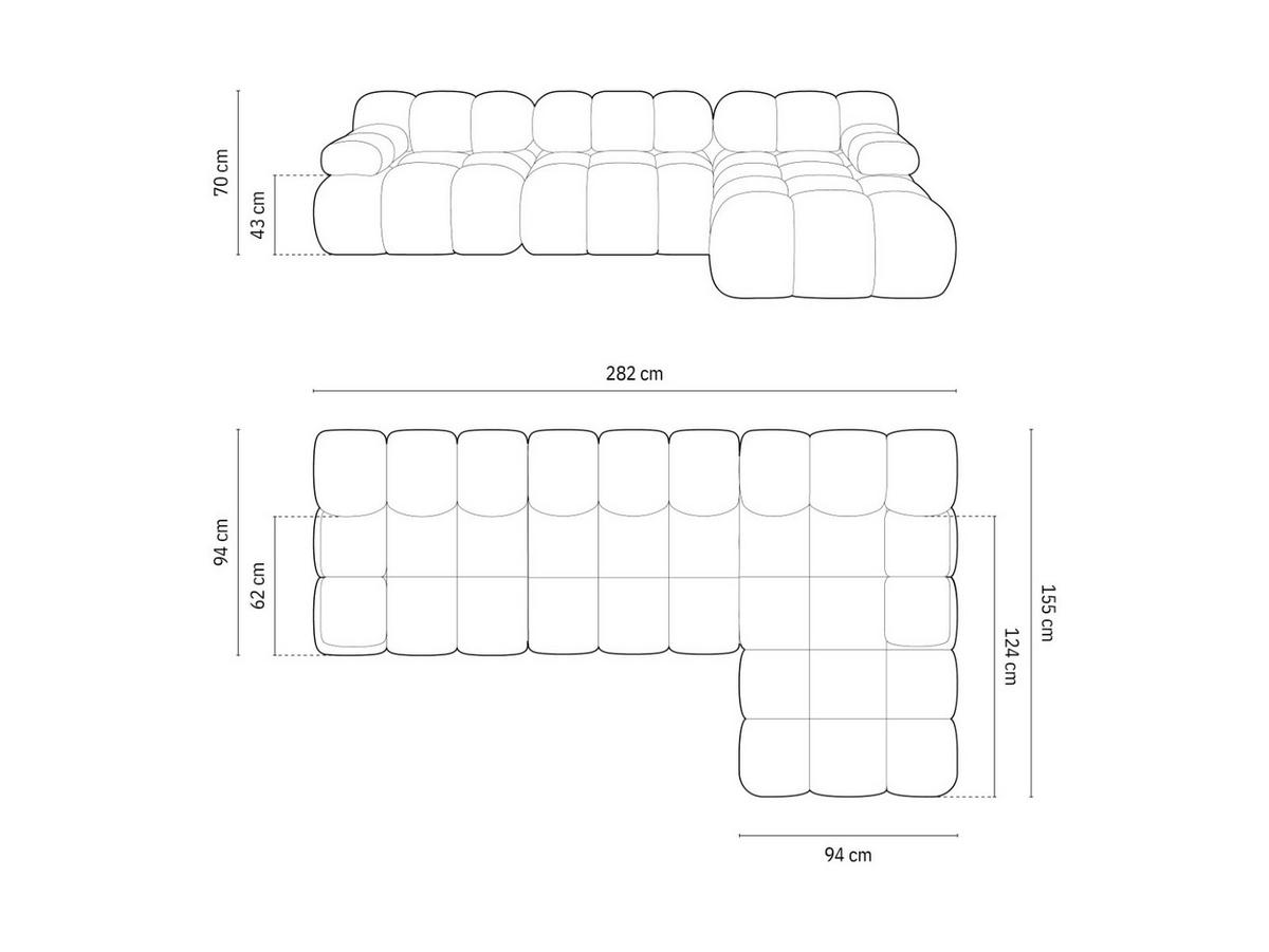 ECKSOFA modular rechts Bellis aus 3D-Stoff leichtes beige 4 Sitzplätze - Creme, Textil (155/282cm) - Micadoni