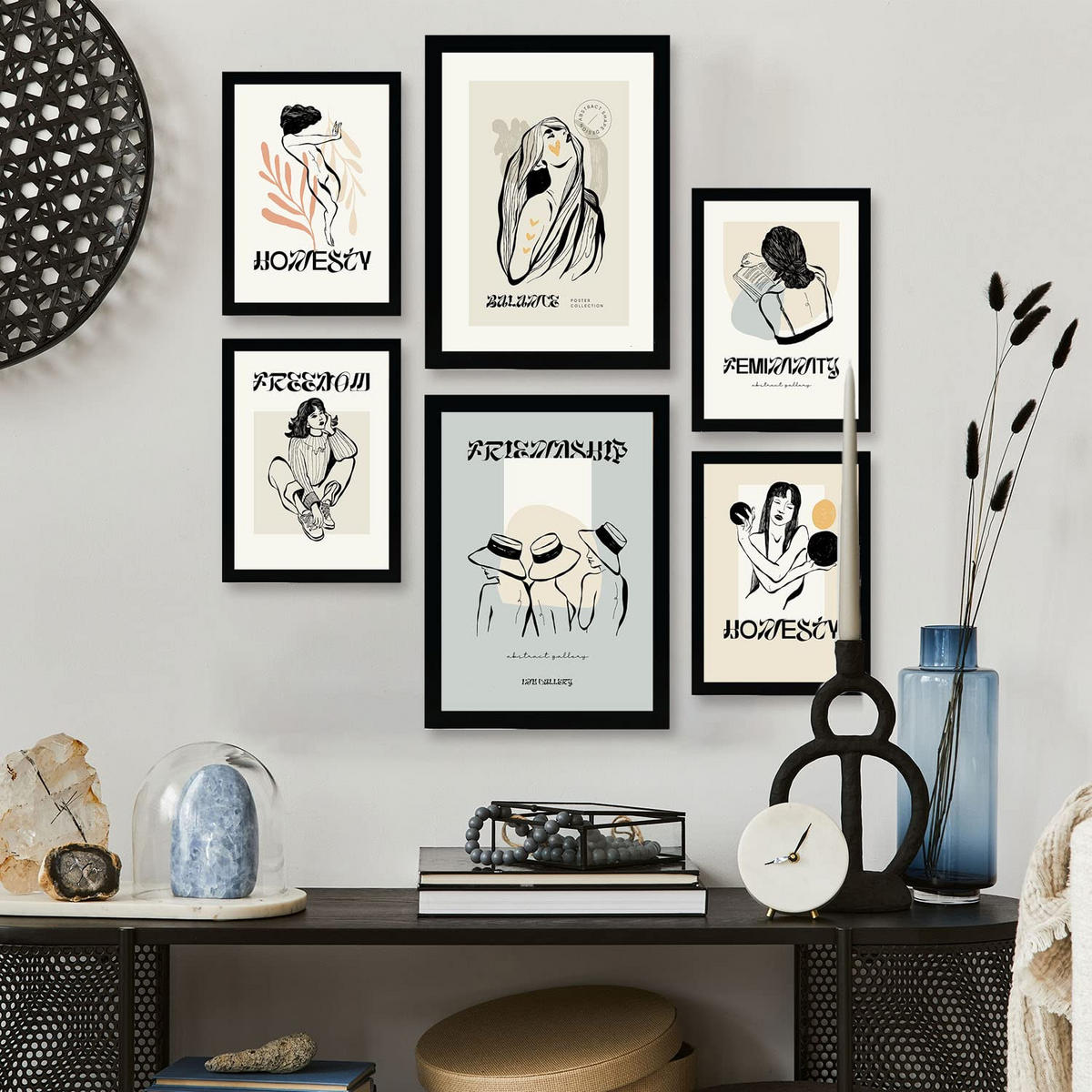 POSTER Set Mit 6 In Schwarzer Tinte Freundschaft A3 & A4 Rahmenlos - Klar, Papier (29/3cm) - Nacnic