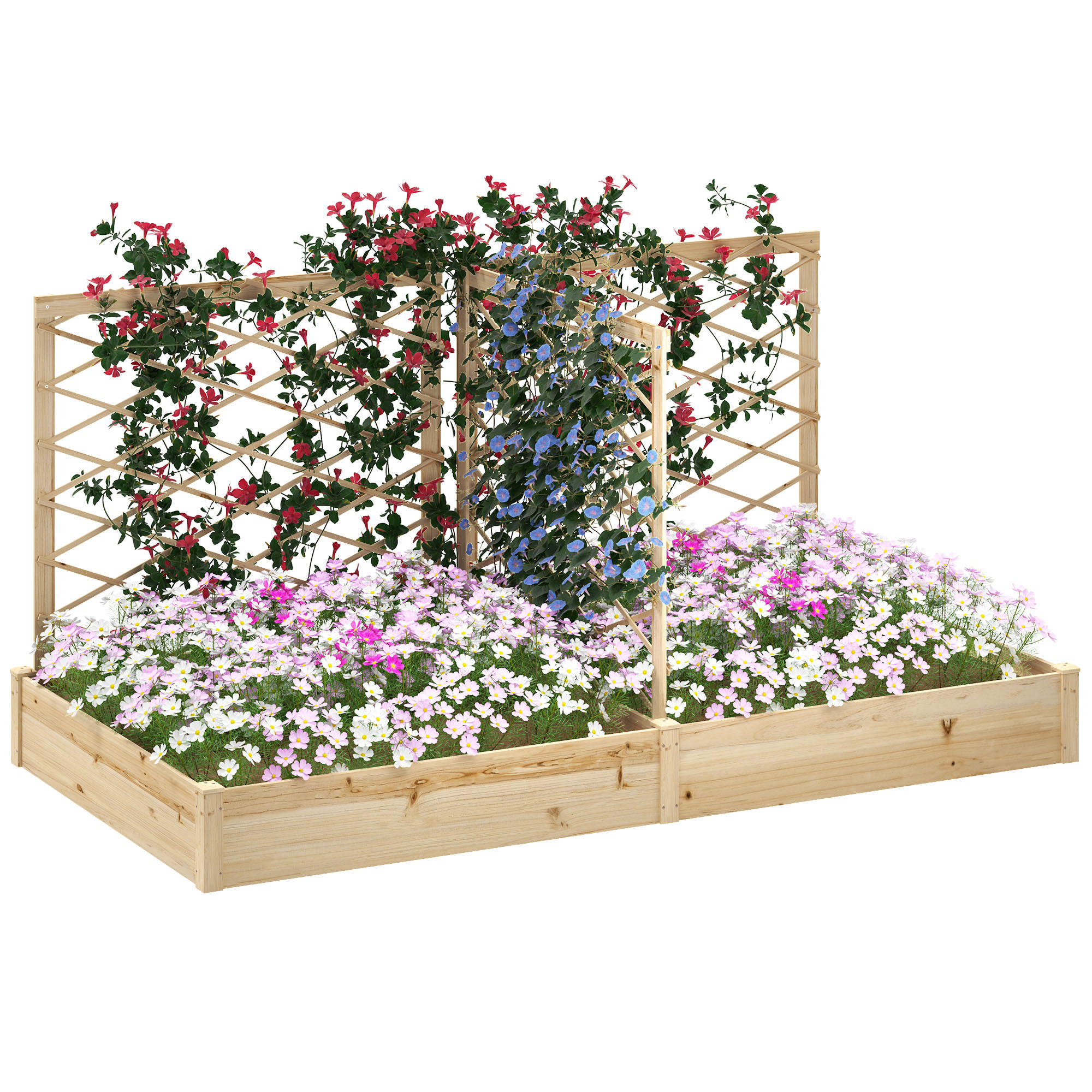 HOCHBEET DE-12205 mit 3 Rankgittern modular 222/114/109 cm Natur - Naturfarben, Holz (222/109/114cm) - ComfortXL