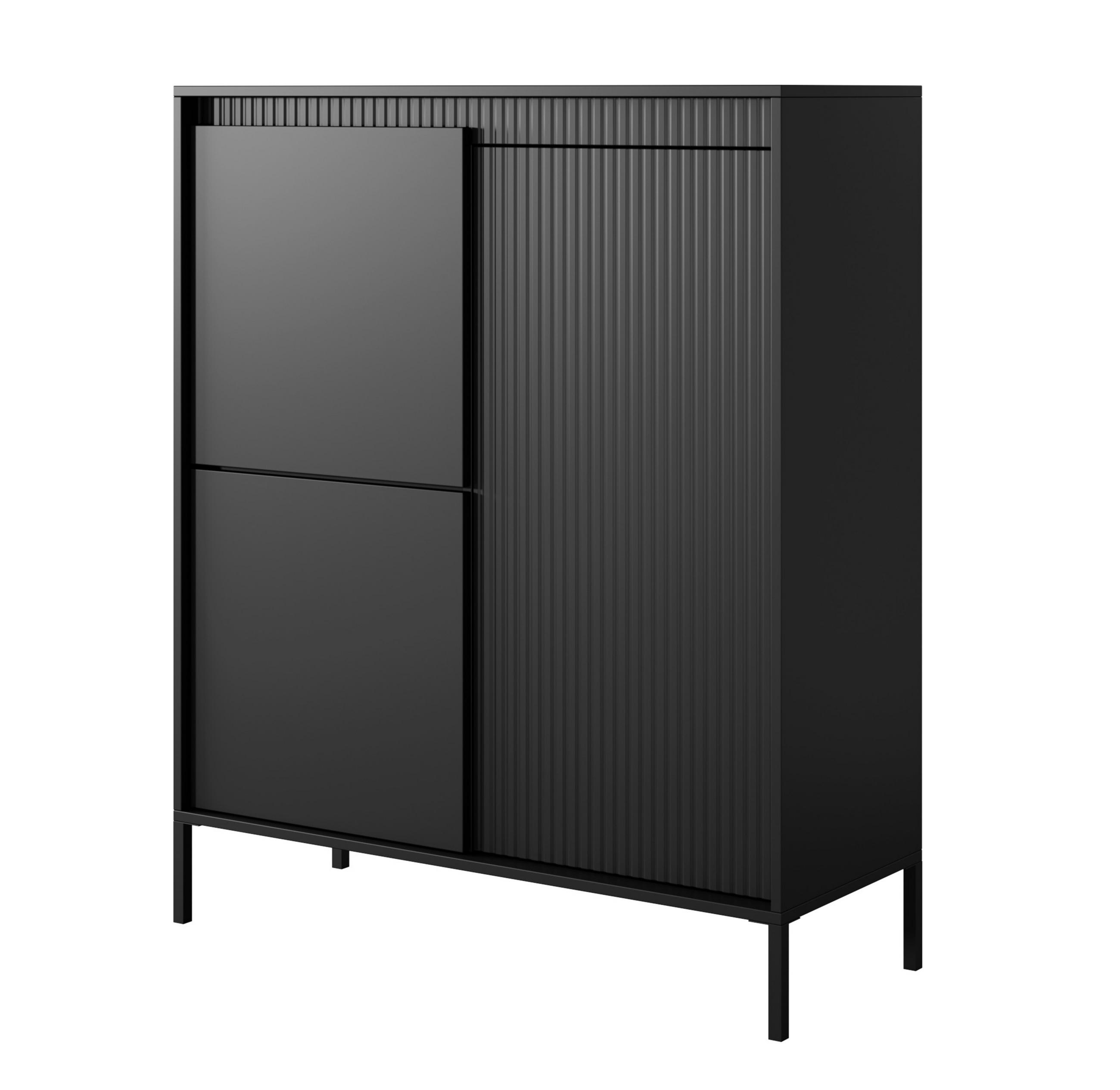 HIGHBOARD Trentinis 3T Schwarz 103,5/123,4/39,5 cm – Geriffelten Fronten - Schwarz, Holzwerkstoff/Metall (103.5/123.4/39.5cm) - AX Living