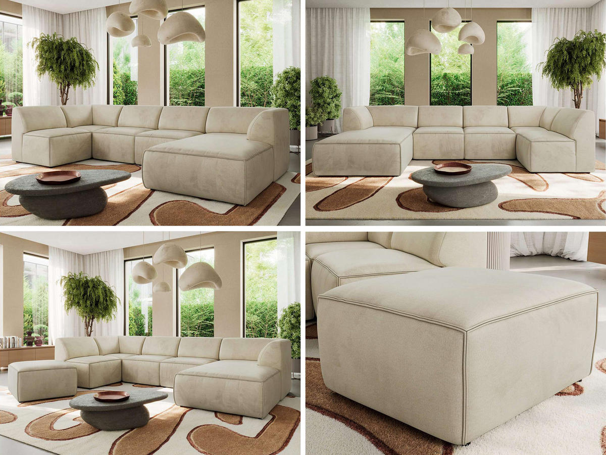 WOHNLANDSCHAFT MODARO U 6M - Beige Velvet - Rechts - Beige/Schwarz, Textil (345/78/180cm) - MKS