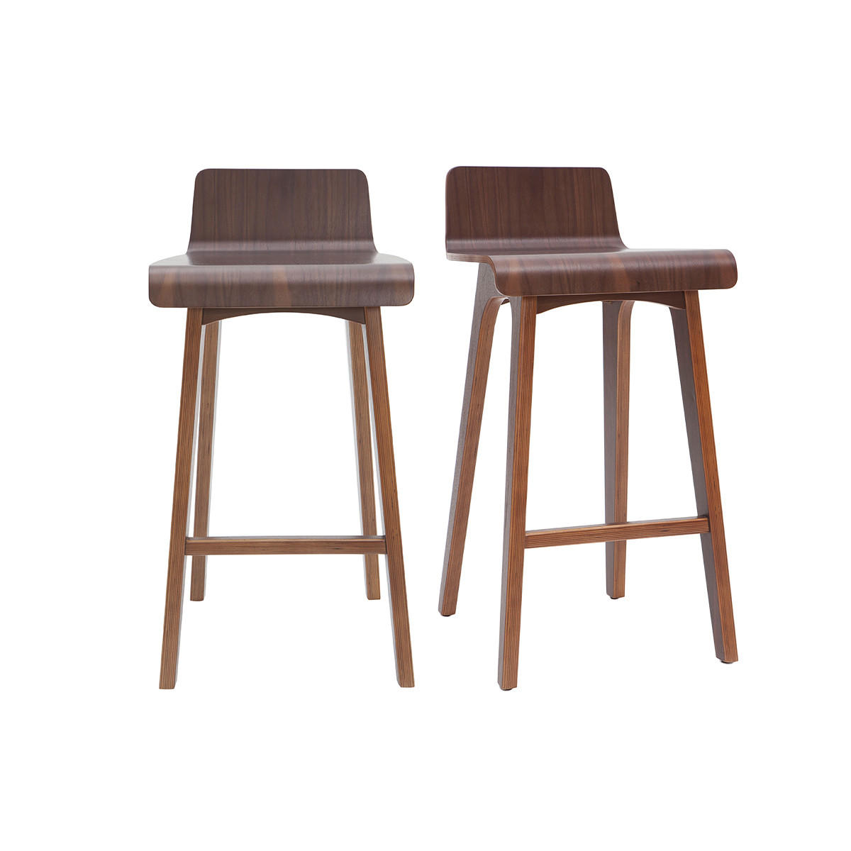 BARHOCKER Walnuss H65 cm 2er-Set BALTIK - Braun, Holz (44/77.5/39.5cm) - Miliboo