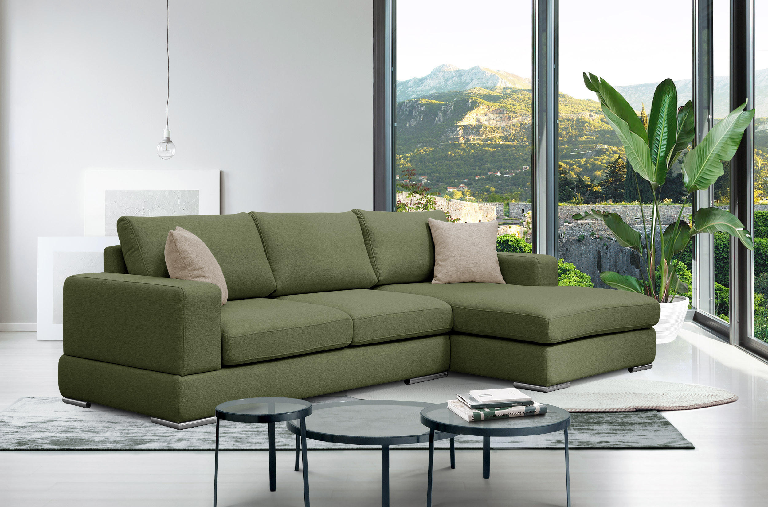 ECKSOFA OTTO 4-Sitzer, grün - Grün, Holzwerkstoff/Textil (279/159cm) - Courtois Laville