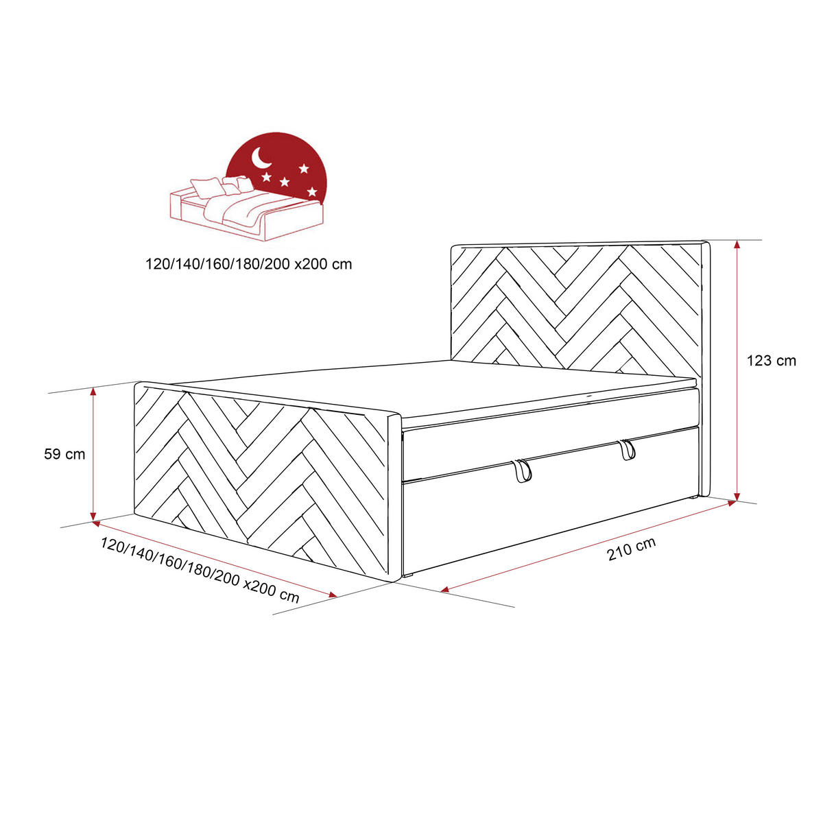 BOXBETT NEREA PLUS 200/200 cm mit Matratze und Topper, Dunkelgrau - Dunkelgrau, Holzwerkstoff/Textil (200/200cm) - Idohome