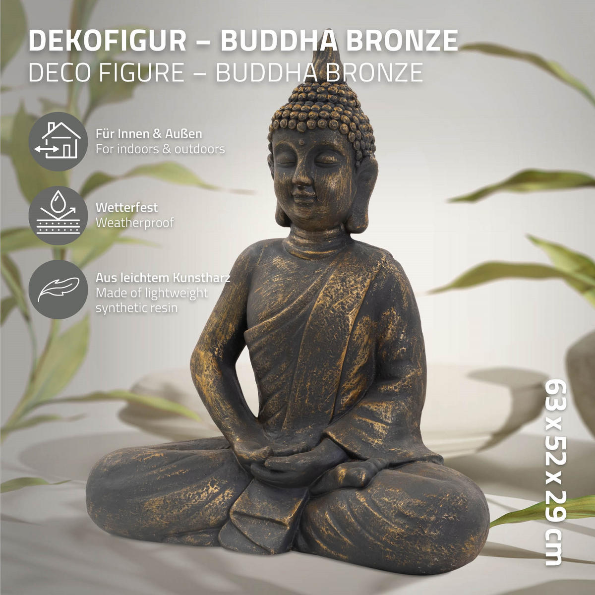 BUDDHA STATUE 63 cm hoch Bronzeoptik aus Polyresin - Bronzefarben, Kunststoff (29/63/52cm) - ECD-Germany