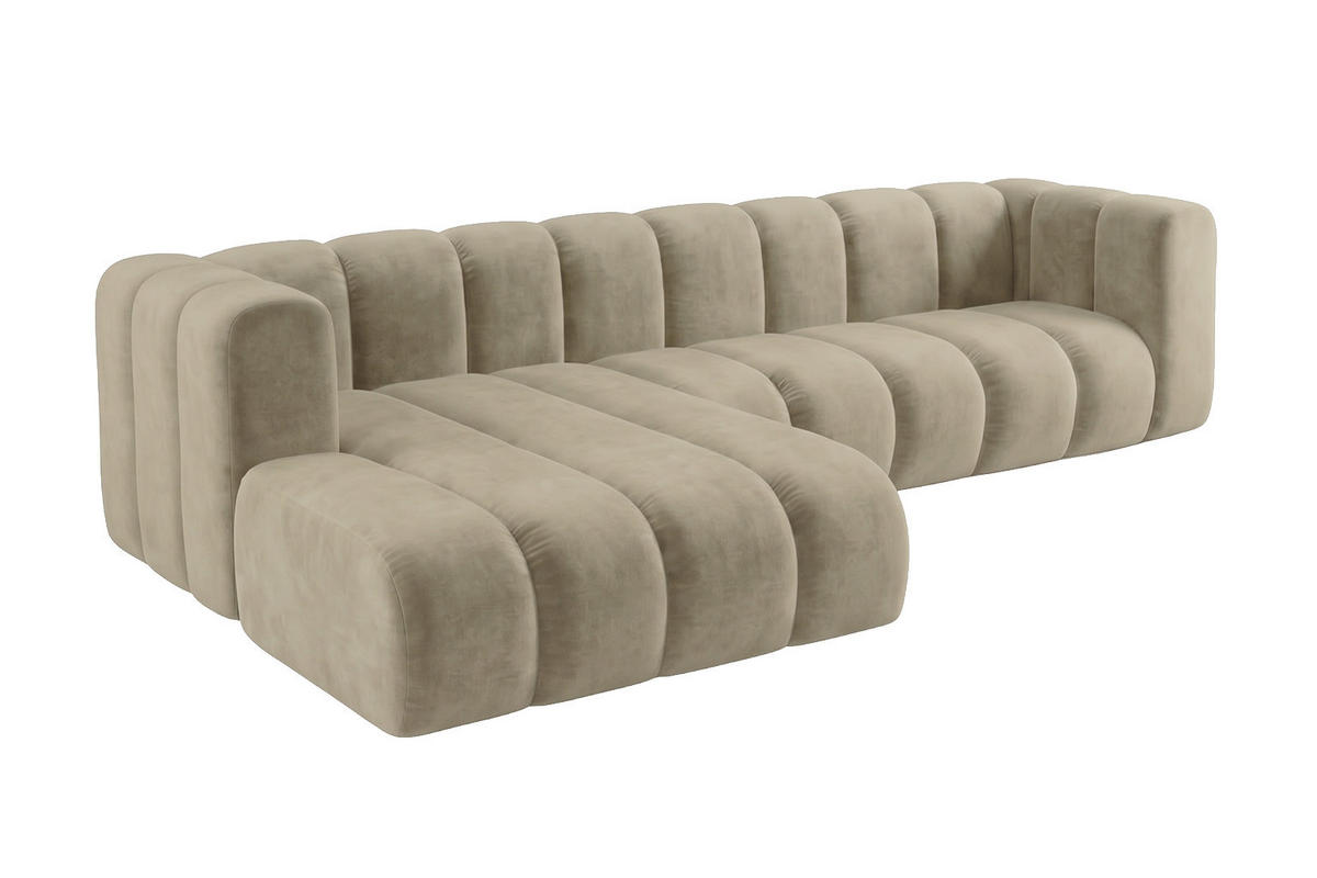 ECKSOFA Modulares In L-Form, Velvet-Stoff Riviera, Beige, Links, GRAND 287 cm - Beige, Holz (287/179cm) - Kaiser Möbel
